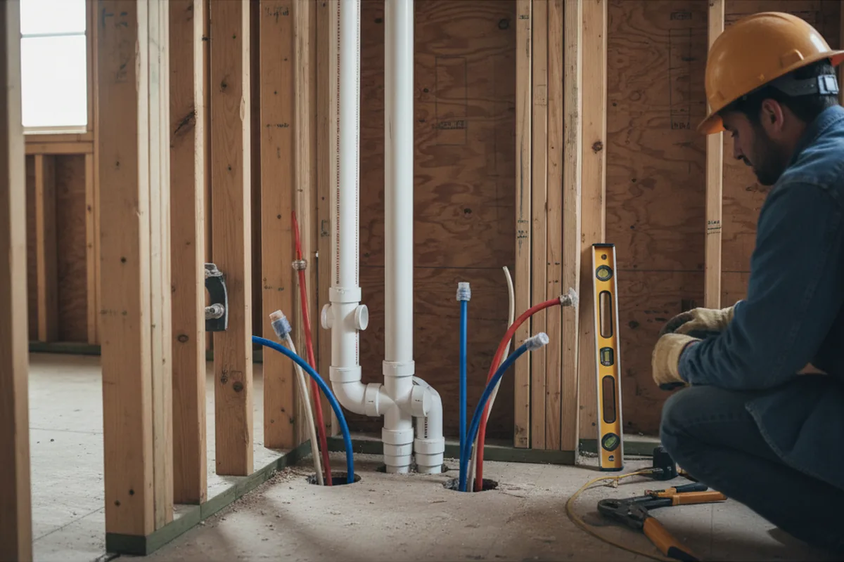 Drain and supply rough-in during Sump Pump Repair in Eagle Springs